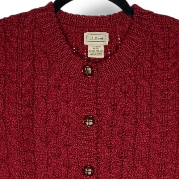 L.L. Bean Fisherman Cardigan 1912 Heritage Sweater Womens Size Small Red Ireland - Picture 1 of 8